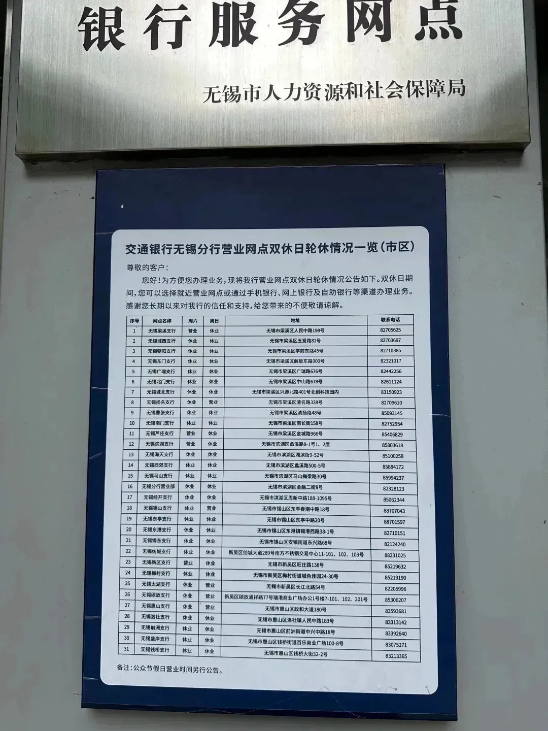 无锡各大银行周末营业时间一览(定期更新)